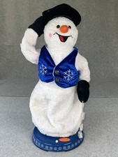 Vintage 2002 Gemmy Holiday Spinning Snowflake Blue Vest Animated Snowman *READ* picture
