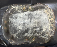 Antique Victorian Toleware Tray Scalloped Chippendale Hand Painted As-Is  picture