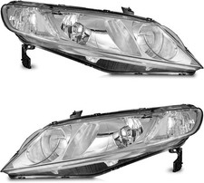 Halogen Headlights Assembly for 2006-2011 Honda Civic 4 door | Clear Lens Chrome picture