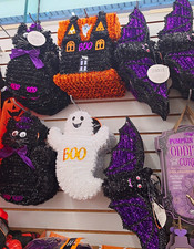 Halloween Tinsel Glitter Hanging Wall Decor Set, Ghost Cat Bat Witch (4 Items) picture