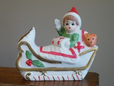 VINTAGE Flambro CHRISTMAS Girl SHOPPER in SLEIGH 4