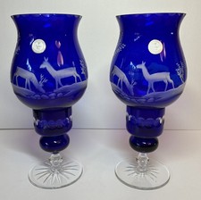 Vintage 90s Crystal Clear 10” Candle Hurricane Lamps  Pair picture