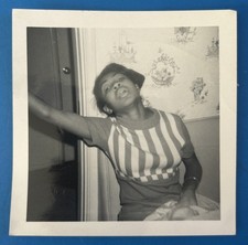 1960s African American Young Woman Striped Shirt B&W Photo Black Americana picture