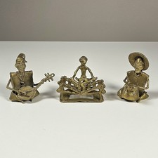 Vintage West African Brass Musician Figurines Set of 3 Lost Wax Tribal Band picture