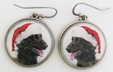 Santa Flat Coated Retriever Dog Breed Christmas Earrings picture