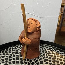 Vintage Juan Sandoval Taos Mexican Artist Clay Folk Art Sculpture Monk 6.5” picture