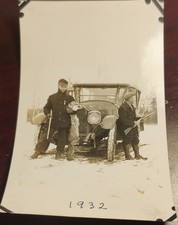 1932 Antique Hunting Photo Hunters Coyote Wolf Early Car Rifles Snow Snapshot picture