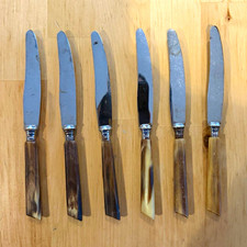 6 Antique DRGM 39138 Solingen Horn Handle Table Knives 1900s  picture