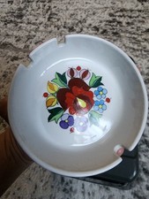 Vintage hand-painted porcelain ashtray with Hungarian floral folk art picture