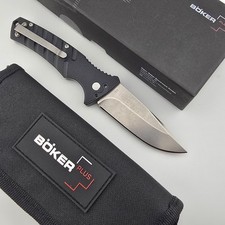 Boker Plus Strike Folding Knife D2 Black Aluminum Button Lock Manual 01BO475N picture