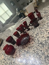 Vintage Ruby Red Glassware Mixed Lot - Avon Cape Cod, Cups, Bowl, Vase picture