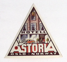 Hotel Astoria Oslo Norway Exterior View Vintage Luggage Label 3.75x4