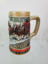 Budweiser Holiday Beer Stein Vintage 1988Clydesdales Collector Horses Heavy picture