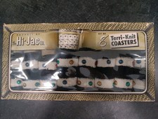Vtg MCM Hi-Jacs Terri-Knit Coasters Set of 8 Studded Beaded In Original Box NOS picture