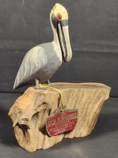 Vintage Casa Fernandez Florida hand carved painted wood pelican driftwood tag picture