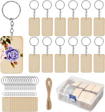 80 Pack Unfinished Wooden Keychain Blanks with Key Rings Hemp Rope DIY Crafts picture