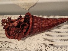 NOS Vintage Wicker Cornucopia Horn Basket Thanksgiving Decor Fall Decor Leaves picture