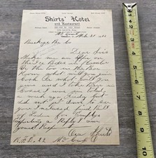 1913 BUCKEYE BREWING BEER Co PRE PROHIBITION LETTER Shirt's Hotel Restaurant OLD picture