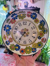 Vintage 1970s Home Decor Clock Flower Patter picture