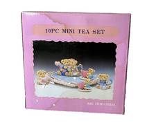 Vintage 10pc Teddy Bear Mini Tea Set 50584 Pastel Resin Collectible Figurine Toy picture