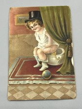 Antique Victorian Novelty Paper Card Girl on the Pot Revolving Spinner & Coins picture
