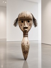 Vintage Hand Carved African Wooden Mask With Jute Hair Tribal Art Folk Decor 23
