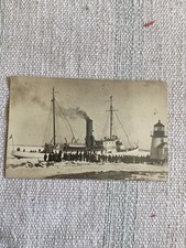 Nantucket Steamer Rounding Brant Point in Winter Mail RPPC  PC Postcard picture
