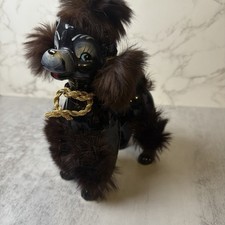 Vintage MCM Ceramic Faux Fur & Black Brown Poodle Dog Figurine 8” Handpainted picture