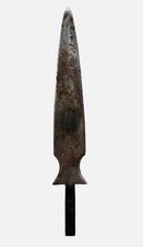 Antique Hand Forged Iron Spear Head 13.5 Inch Leaf Blade Sharp Tribal Hunting picture