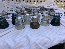 Vintage Mixed Glass Insulators Lot 19 Aqua, Clear 3 Diff Brands.some Has Wire. picture