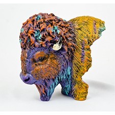 Multi Color Bison Buffalo Bust Statue Sculpture Figurine 7 Inch picture