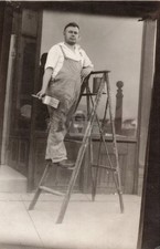 House painter on ladder storefront USA working 1910s RPPC Photo Postcard COPY picture