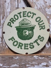 VINTAGE SMOKEY THE BEAR PORCELAIN SIGN RARE OLD FOREST SERVICE NATIONAL PARK 12