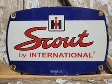 VINTAGE SCOUT PORCELAIN SIGN RARE OLD 1964 INTERNATIONAL TRACTOR FARM EQUIPMENT picture