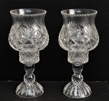 Pair Vintage Cut Crystal Hurricane Candle Holders Brilliant Glass 10” Elegant picture