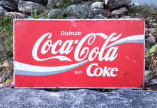 Vintage 1960s Disfruta Coca-Cola Double-Sided Metal Flange Sign 11.5