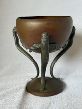 Antique ART NOUVEAU Copper & Pewter Decorative Handle VASE Cachepot JUGENDSTIL picture