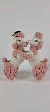 Vintage 1950s Handmade Spaghetti Poodle Pair Dancing Figurine w/Pink Flower Trim picture