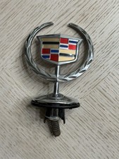 Vintage Cadillac Wreath & Crest Hood Ornament - Chrome, Multicolor Enamel, OEM picture