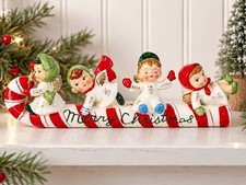 Vintage Lefton 626 Christmas Candy Cane Sled 4 Angels Wand Japan 1950s Rare picture