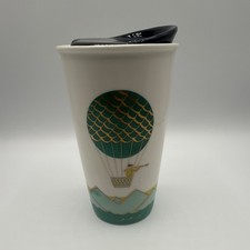 2014 Starbucks ceramic teal color tumbler w/ ceramic Blue color lid air balloon picture
