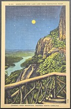 Moonlight Over Lake Lure Chimney Rock NC Vintage Postcard Inspiration picture