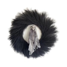 Halloween Front Door Decorative Black Wreath w/ Faux Pampas Grass 23'' picture