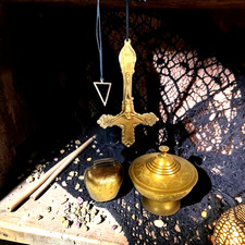 Satanic Dark Arts Brass Altar Set, Inverted Cross, No USA Tariffs To Pay picture