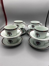 A Raynaud & Cie Limoges France 8 Cups & Saucers Floral Orange Blue 16 Pc picture