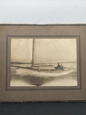 Antique Maritime 2 Men On Sailboat Photograph Picture Nautical Cabinet Card picture