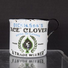 Dickenson's Ace Clover Pine Tree Timothy Seed Enamel Cup 2.75 Inches Tall picture