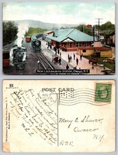 1909 New Lackawanna Station Owego NY Postcard Steam Locomotives DL&W Railroad picture
