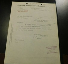 1927 CANADIAN WESTINGHOUSE COMPANY LIMITED VINTAGE LETTERHEAD e1278XST1 picture