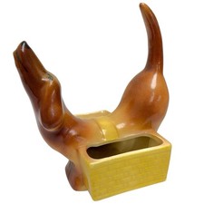 Vintage 50s/60s Ceramic Dachshund Weiner Dog Puppy Planter Pot Funny Unique MCM picture